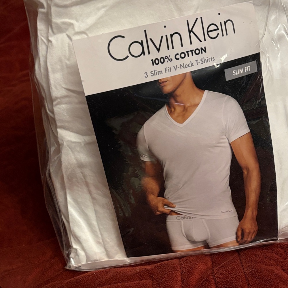 Calvin Klein White V-Neck T-Shirts